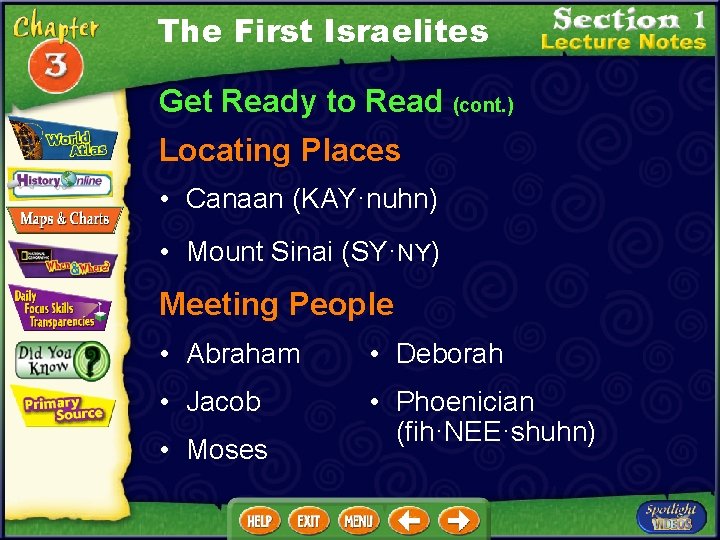 The First Israelites Get Ready to Read (cont. ) Locating Places • Canaan (KAY·nuhn)