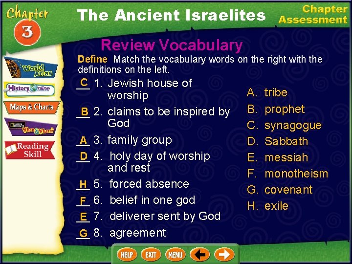 The Ancient Israelites Review Vocabulary Define Match the vocabulary words on the right with