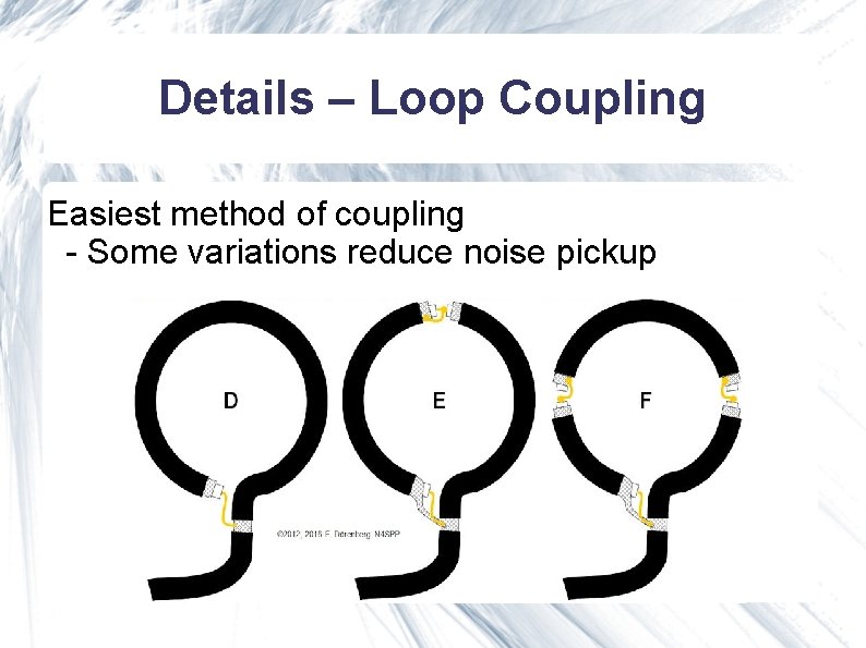 Details – Loop Coupling Easiest method of coupling - Some variations reduce noise pickup Details – Loop Coupling Easiest method of coupling - Some variations reduce noise pickup