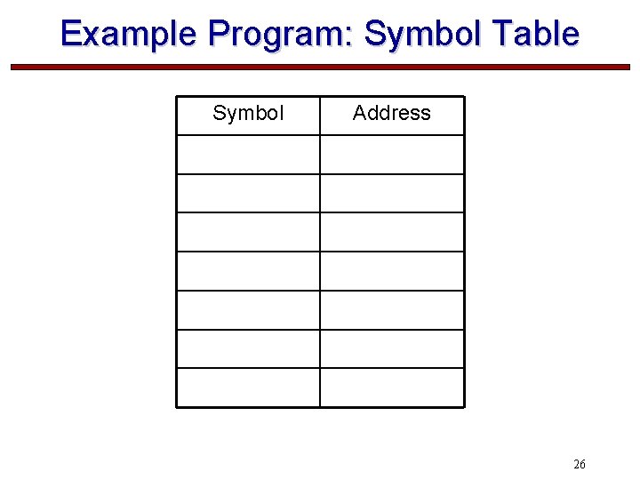 Example Program: Symbol Table Symbol Address 26 