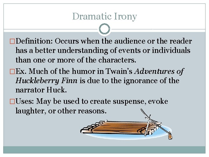 Dramatic Irony �Definition: Occurs when the audience or the reader has a better understanding Dramatic Irony �Definition: Occurs when the audience or the reader has a better understanding