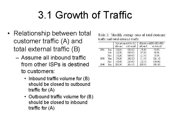 3. 1 Growth of Traffic • Relationship between total customer traffic (A) and total