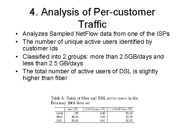 4. Analysis of Per-customer Traffic • Analyzes Sampled Net. Flow data from one of
