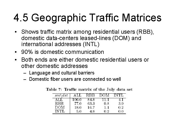 4. 5 Geographic Traffic Matrices • Shows traffic matrix among residential users (RBB), domestic