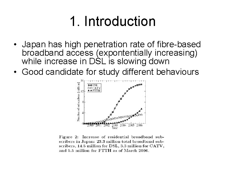 1. Introduction • Japan has high penetration rate of fibre-based broadband access (expontentially increasing)