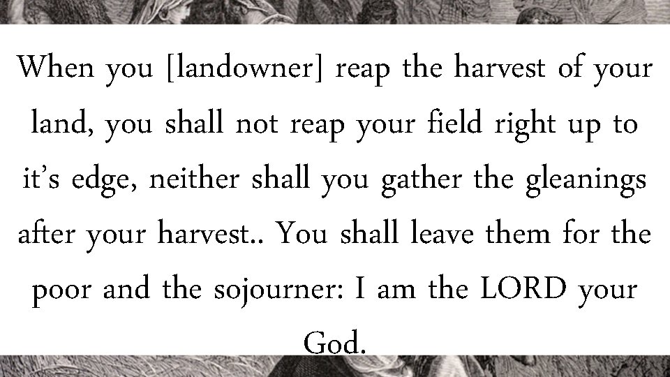 When you [landowner] reap the harvest of your land, you shall not reap your