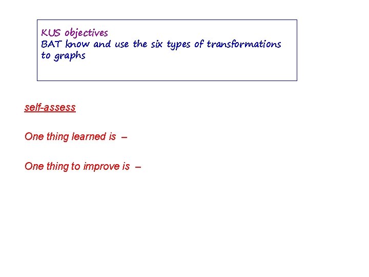 KUS objectives BAT know and use the six types of transformations to graphs self-assess