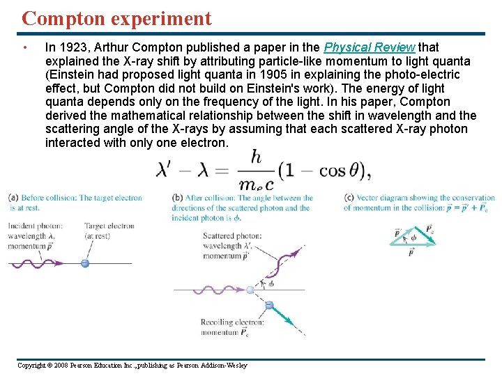 Compton experiment • In 1923, Arthur Compton published a paper in the Physical Review