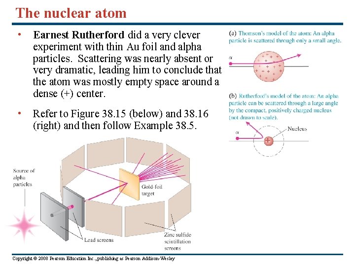 The nuclear atom • Earnest Rutherford did a very clever experiment with thin Au