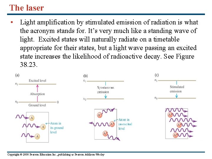 The laser • Light amplification by stimulated emission of radiation is what the acronym