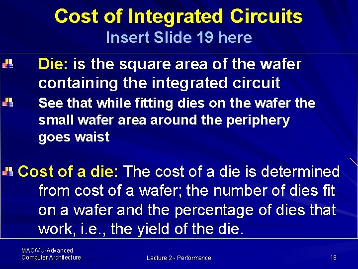 Cost of Integrated Circuits Insert Slide 19 here Die: is the square area of Cost of Integrated Circuits Insert Slide 19 here Die: is the square area of