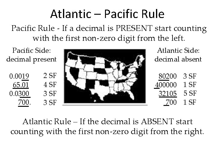 Atlantic – Pacific Rule - If a decimal is PRESENT start counting with the Atlantic – Pacific Rule - If a decimal is PRESENT start counting with the