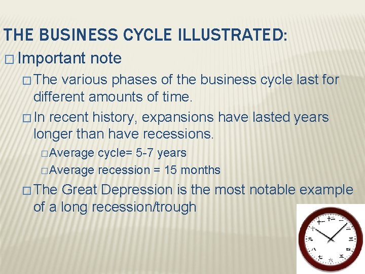 THE BUSINESS CYCLE ILLUSTRATED: � Important note � The various phases of the business