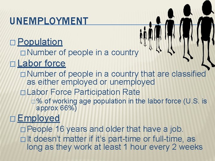 UNEMPLOYMENT � Population � Number � Labor of people in a country force �