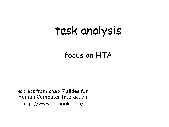 task analysis focus on HTA extract from chap 7 slides for Human Computer Interaction