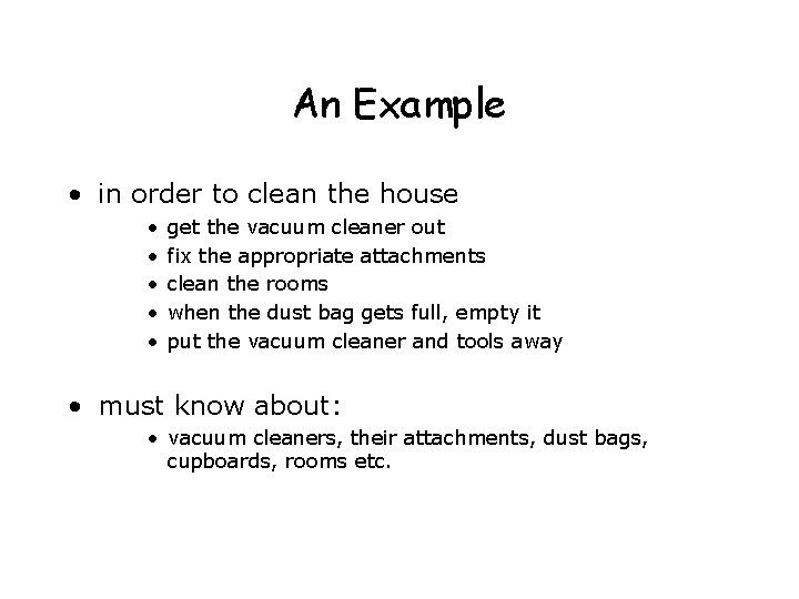 An Example • in order to clean the house • • • get the