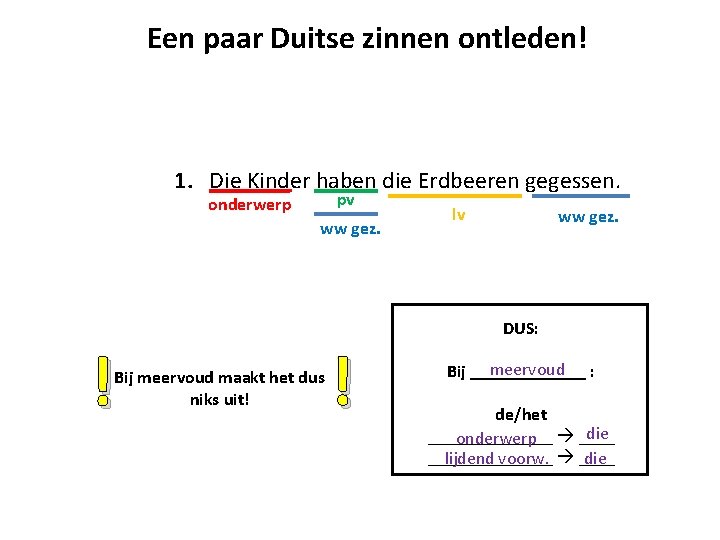 Een paar Duitse zinnen ontleden! 1. Die Kinder haben die Erdbeeren gegessen. pv onderwerp