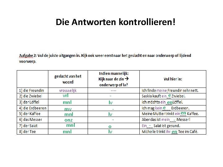 Die Antworten kontrollieren! vrl mnl mv mnl onz mnl lv lv o lv e