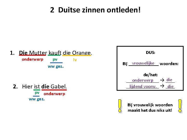 2 Duitse zinnen ontleden! 1. Die Mutter kauft die Orange. onderwerp pv ww gez.