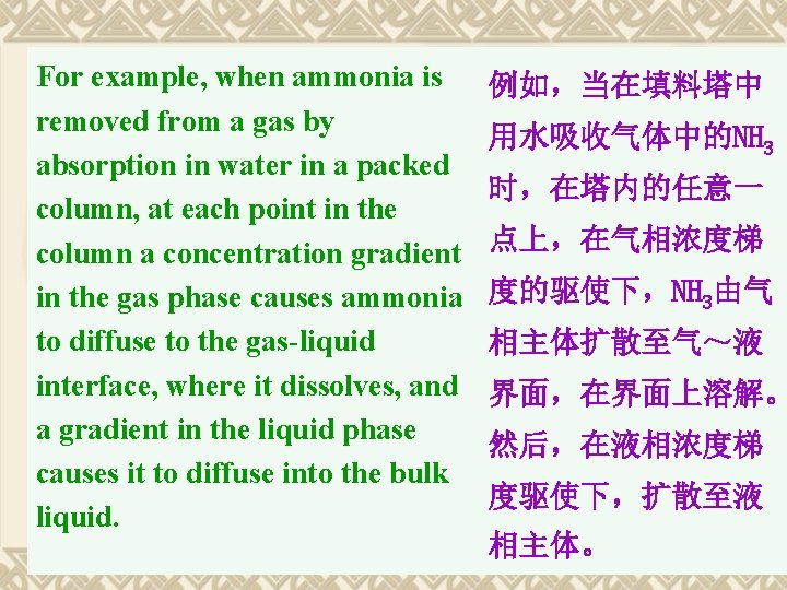 For example, when ammonia is removed from a gas by absorption in water in