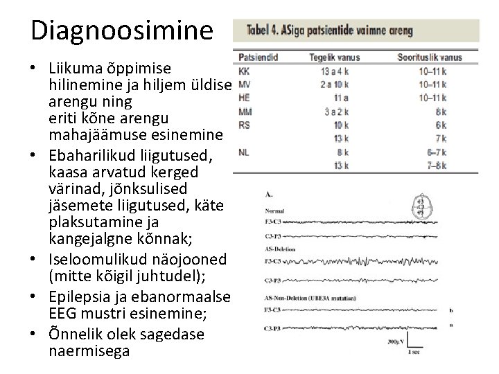 Diagnoosimine • Liikuma õppimise hilinemine ja hiljem üldise arengu ning eriti kõne arengu mahajäämuse