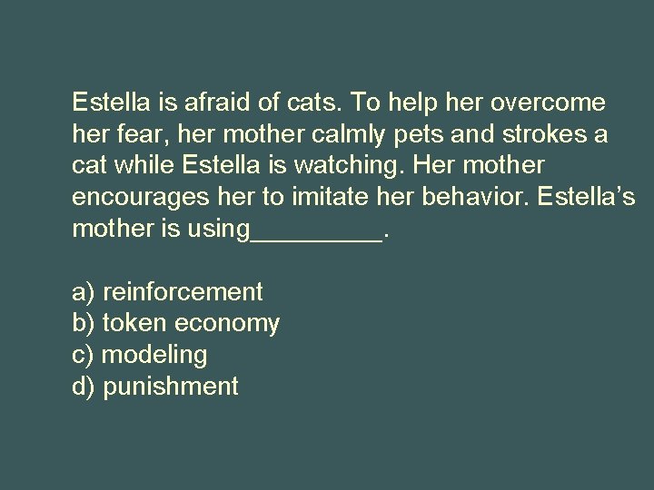 Estella is afraid of cats. To help her overcome her fear, her mother calmly