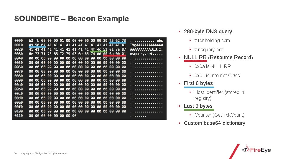 SOUNDBITE – Beacon Example • 280 -byte DNS query • z. tonholding. com •