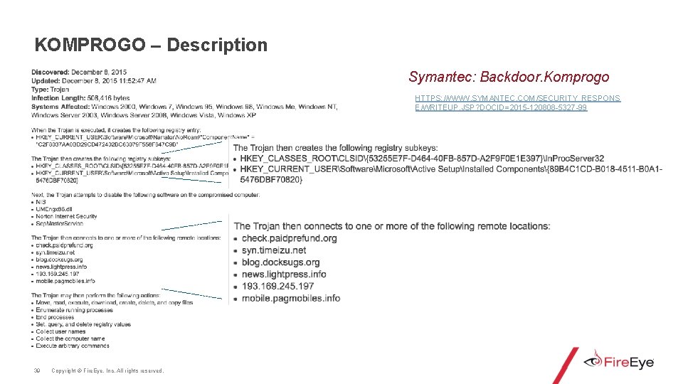 KOMPROGO – Description Symantec: Backdoor. Komprogo HTTPS: //WWW. SYMANTEC. COM/SECURITY_RESPONS E/WRITEUP. JSP? DOCID=2015 -120808