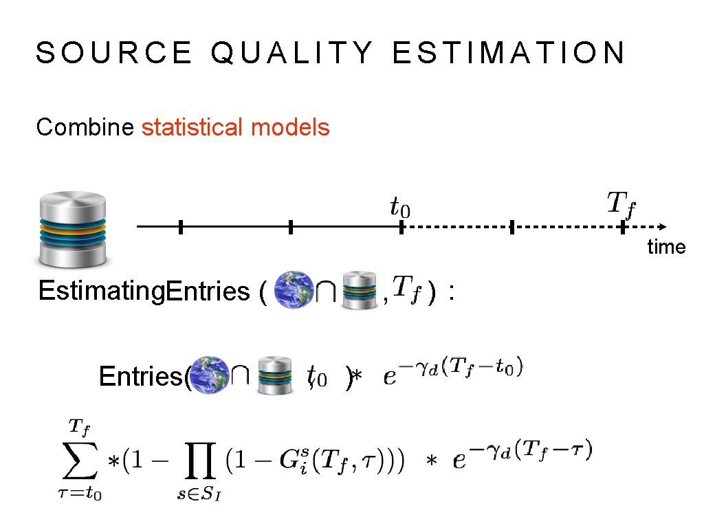 SOURCE QUALITY ESTIMATION Combine statistical models time Estimating. Entries ( Entries( , , )