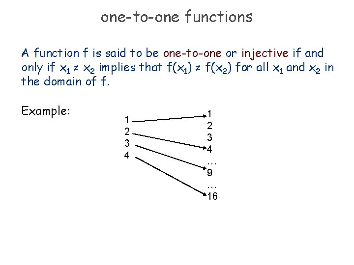 one-to-one functions A function f is said to be one-to-one or injective if and