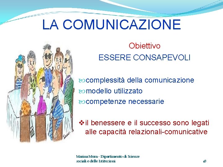 LA COMUNICAZIONE Obiettivo ESSERE CONSAPEVOLI complessità della comunicazione modello utilizzato competenze necessarie v il