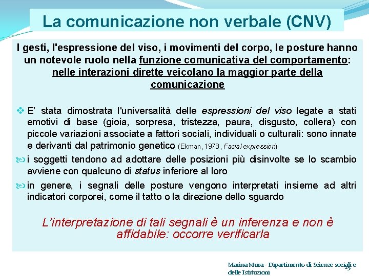 La comunicazione non verbale (CNV) I gesti, l'espressione del viso, i movimenti del corpo,