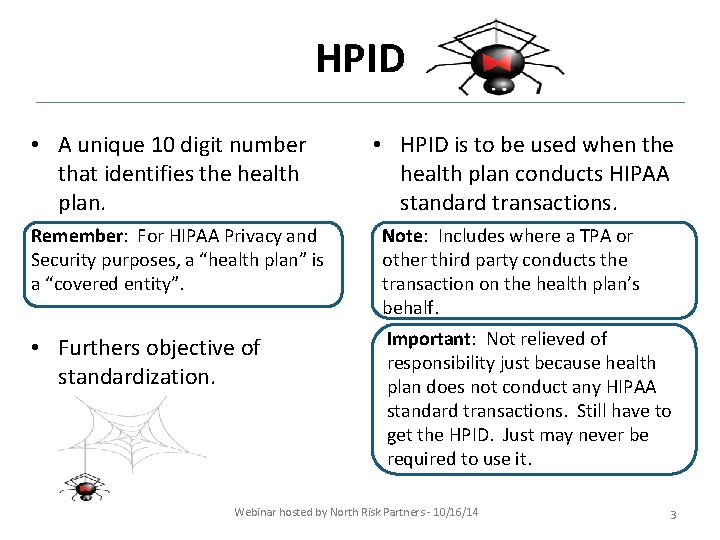 HPID • A unique 10 digit number that identifies the health plan. • HPID