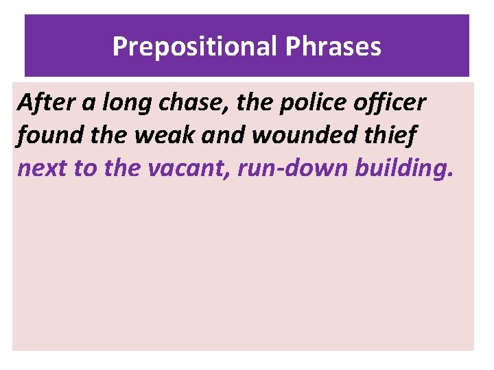 Prepositional Phrases • A group of words consisting of a preposition… After a long