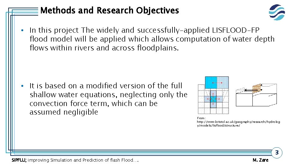 Methods and Research Objectives • In this project The widely and successfully-applied LISFLOOD-FP flood