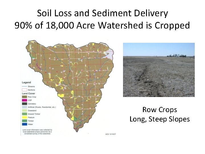 Soil Loss and Sediment Delivery 90% of 18, 000 Acre Watershed is Cropped Row