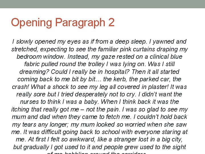 Opening Paragraph 2 I slowly opened my eyes as if from a deep sleep.