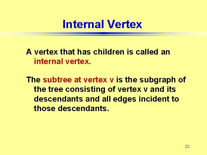 Internal Vertex A vertex that has children is called an internal vertex. The subtree