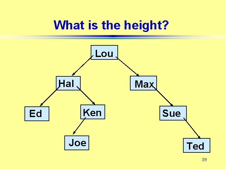 What is the height? Lou Hal Ed Max Ken Joe Sue Ted 39 