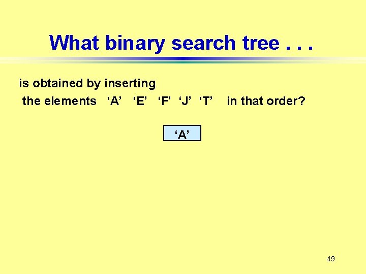 What binary search tree. . . is obtained by inserting the elements ‘A’ ‘E’