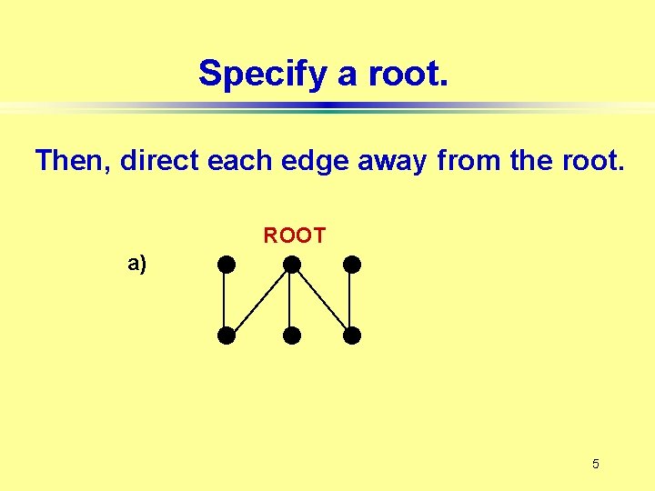 Specify a root. Then, direct each edge away from the root. ROOT a) 5