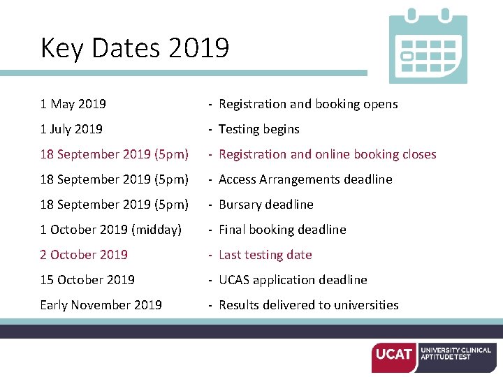 Key Dates 2019 1 May 2019 - Registration and booking opens 1 July 2019