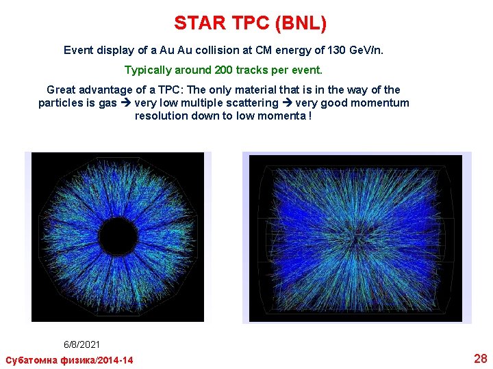 STAR TPC (BNL) Event display of a Au Au collision at CM energy of