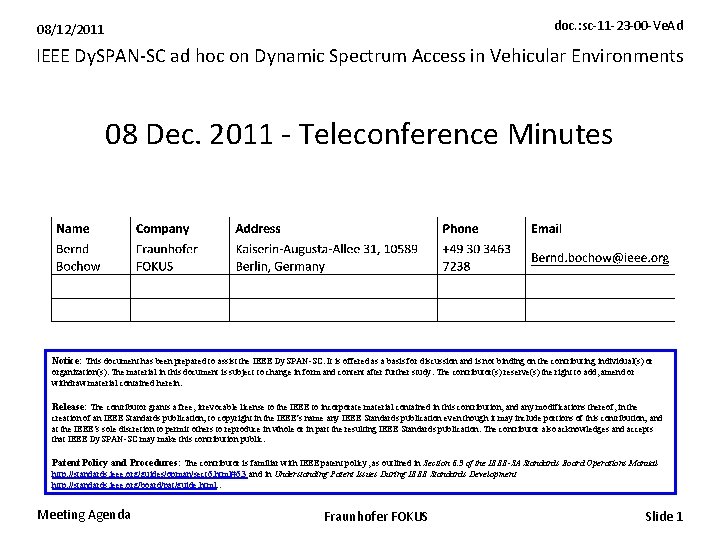 doc. : sc-11 -23 -00 -Ve. Ad 08/12/2011 IEEE Dy. SPAN-SC ad hoc on