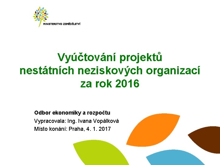 Vyúčtování projektů nestátních neziskových organizací za rok 2016 Odbor ekonomiky a rozpočtu Vypracovala: Ing. Vyúčtování projektů nestátních neziskových organizací za rok 2016 Odbor ekonomiky a rozpočtu Vypracovala: Ing.
