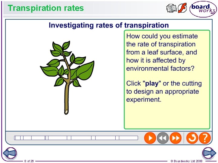 Transpiration rates 8 of 26 © Boardworks Ltd 2008 