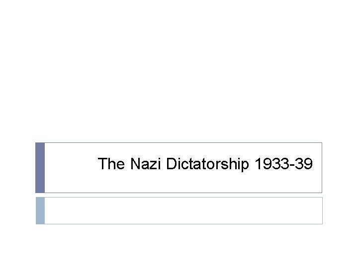 The Nazi Dictatorship 1933 -39 