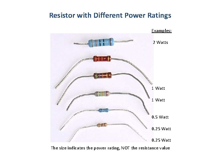 Resistor with Different Power Ratings Examples: 2 Watts 1 Watt 0. 5 Watt 0.