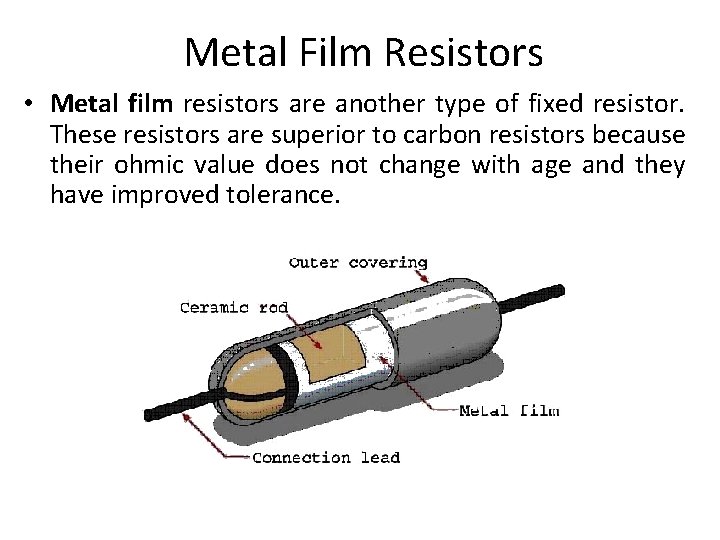 Metal Film Resistors • Metal film resistors are another type of fixed resistor. These