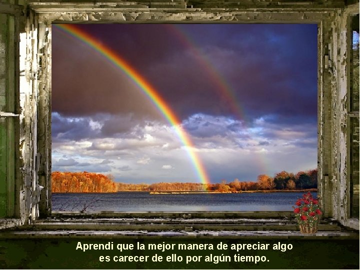 Aprendi que la mejor manera de apreciar algo es carecer de ello por algún